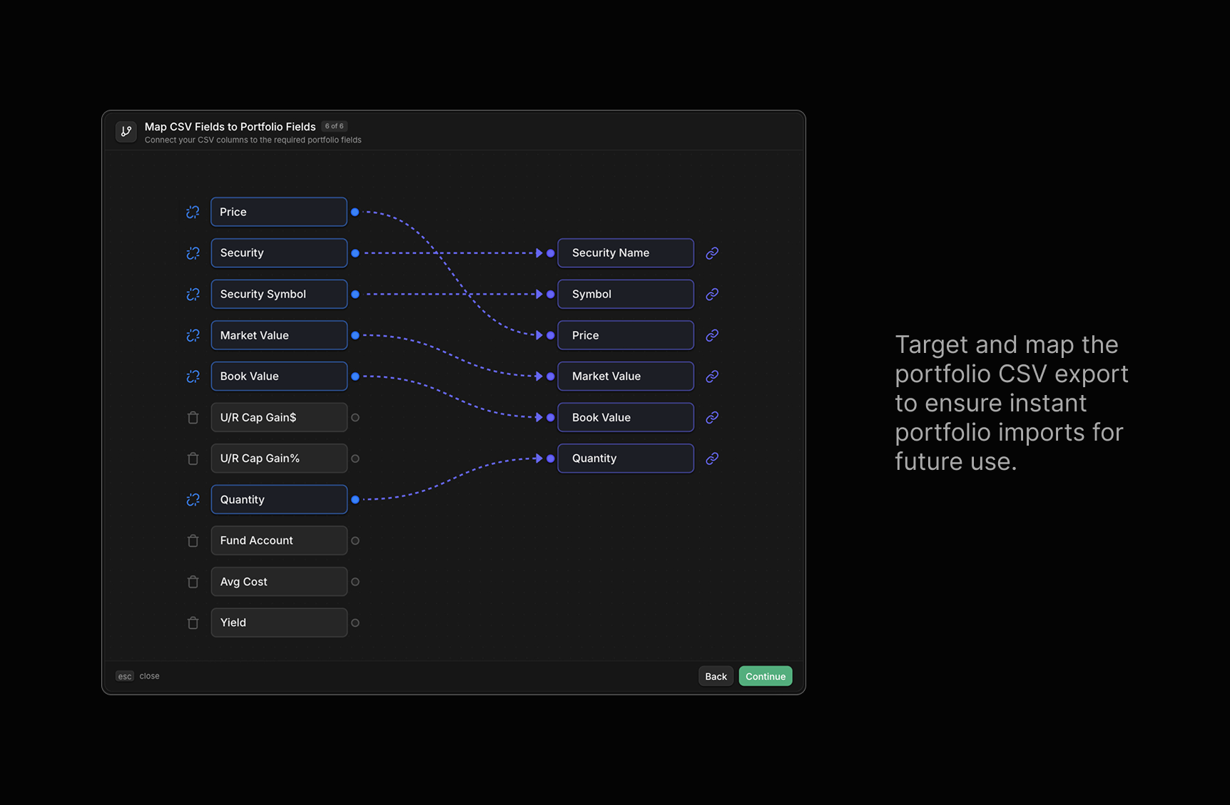 CSV field mapping interface