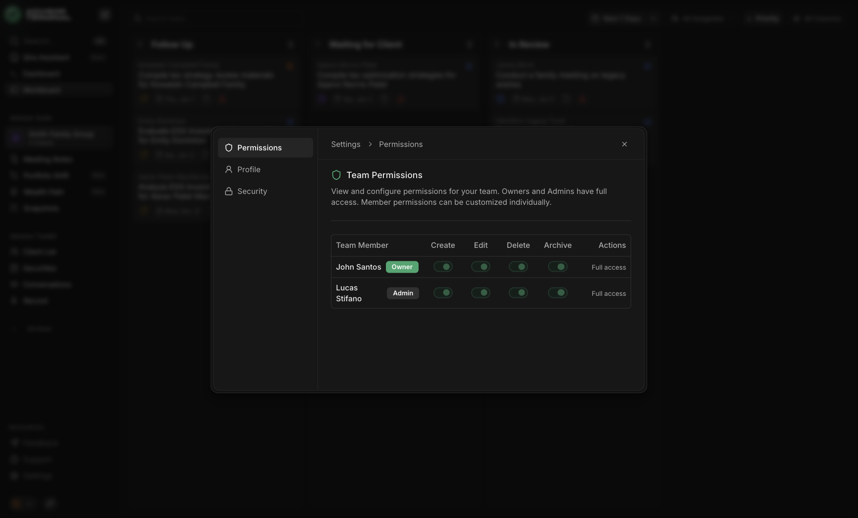 Practice permissions table